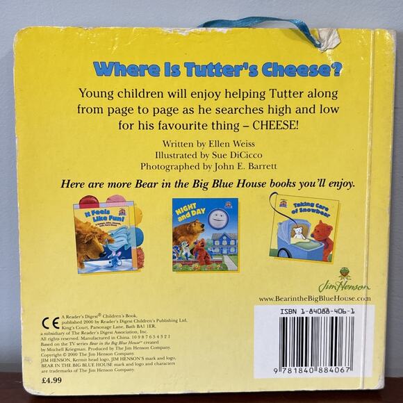Bear In The Big Blue House Where Is Tutter’s Cheese? Board Book Jim Henson - Picture 2 of 8